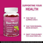 Beet Root Gummies for Blood Pressure | Sugar-Free | Beetroot Supplement with 1000 mg Beet Root, 1000 mg Grape Seed Extract & 200 mg CoQ10 | Vegan Non-GMO | Strawberry Flavor