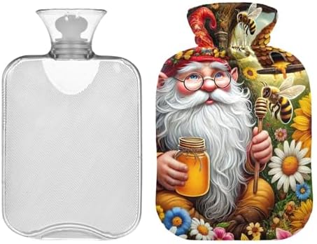 Gnome with Flowers Hot Water Bottle with Soft Cover Feet Warmer with Soft Cover Hot Water Bag for Neck and Shoulder Pain Relief, 1 Liters