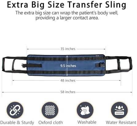 Transfer Sling Transfer Belts Senior Home Care,Strong Straps and Two Sets of Soft Rubber Handles Body Mobility Aid for Patients,Seniors Disabled, Elderly, Injured (Dark Blue, 35in*9.5in)