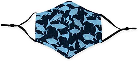 WEDDINGSTAR 3-Ply Adult Washable Cloth Face Mask Reusable and Adjustable with Filter Pocket - Blue Sharks