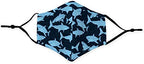 WEDDINGSTAR 3-Ply Adult Washable Cloth Face Mask Reusable and Adjustable with Filter Pocket - Blue Sharks