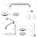 Polished Chrome L-Shaped Grab Bar 16x16 Inch + Knurled Shower Grab Rail 20 Inch, Zepolu Stainless Steel Angled Toilet Safety Bar, Bathroom Mobility Aid Handrail, Balance Support Assist Bar for Senior