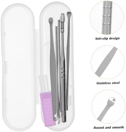 KOMBIUDA Stainless Steel Earwax Removal Kit with Smooth Surface Ear Picks for Comfortable Ear Cleaning and Itch Relief for Home and Travel