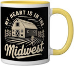 My Heart Is In The Midwest USA Souvenir Ceramic Mug, Yellow/White