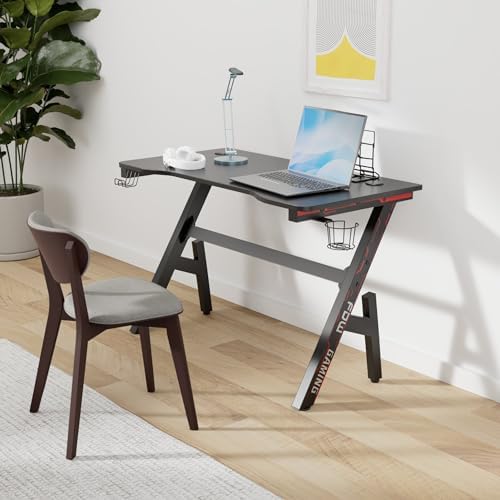 FDW Computer Desk,Gaming Desk 45.2 inches Student PC Desk Writing Desk Office Desk Extra Large Modern Ergonomic Racing Style Table Workstation Carbon Fiber Cup Holder Headphone Hook