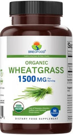 Brieofood Organic Wheatgrass 1500mg, 45 Servings, Vegetarian, Gluten Free, 90 Vegetarian Tablets