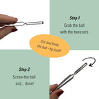 Piercing Ball Grabber Tool - for Small Balls 2mm or larger - Self-Retaining - Stainless Steel - Ball Holder Tweezers T1 - Piercing Tools for Changing Jewelry