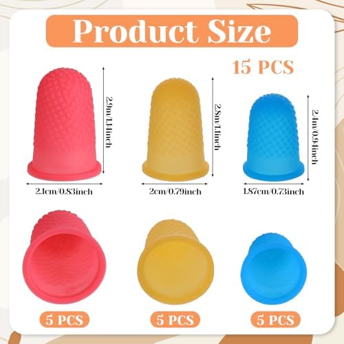 15 Pcs Hot Glue Finger Thimbles Rubber Finger Tips Protector Covers Reusable Silicone Guard Pads Grips Fingertip for Paperwork Cutting Counting Crafts Embroidery Sewing Cutting Sorting Task