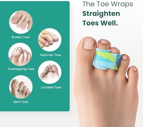 Welnove Hammer Toe Straightener - 8 Pack Broken Toe Wraps - Hammer Toe Corrector for Women - Toe Splints for Crooked Toes, Curled Toes, Bent Toes - (Multi-Size, Patterned)