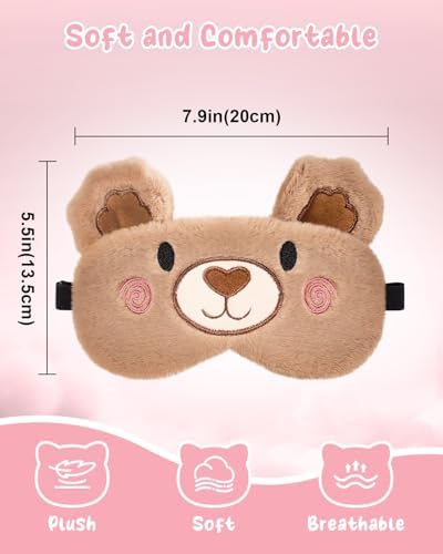 Miss Adola Sleep Mask for Kids - Valentines Gift for Kids Cute Plush Fuffy Sleeping Eye Cover Kawaii Soft Eyeshade Animal Eye Blindfold for Girls Boys Teens with Adjustable Strap, Bear
