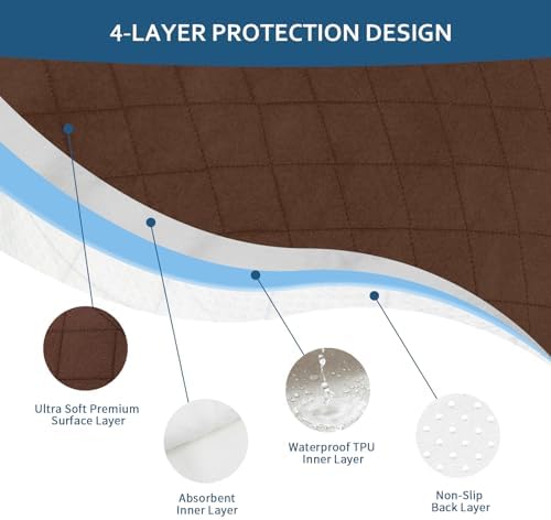 Waterproof Chair Pads for Incontinence 18" x 16", 2 Pack Non Slip Absorbent Wheelchair Reusable Seat Protector, Washable Seat Covers for Chairs, Brown