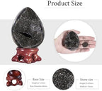 Reiki Healing Black Septarian Dragon Stone Geode Egg Figurine with Resin Stand, Natural Black Septarian Dragon Crystal Egg for Home Office Decoration, 61-70 MM