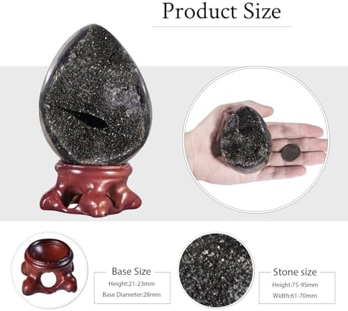 Reiki Healing Black Septarian Dragon Stone Geode Egg Figurine with Resin Stand, Natural Black Septarian Dragon Crystal Egg for Home Office Decoration, 61-70 MM