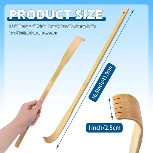12 PCS Natural Bamboo Back Scratcher, 16.5 Inch Long Handle Wooden Back Scratcher for Adults, Handheld Body Massager for Itch Relief, Manual Scratching Tool for Seniors Elderly