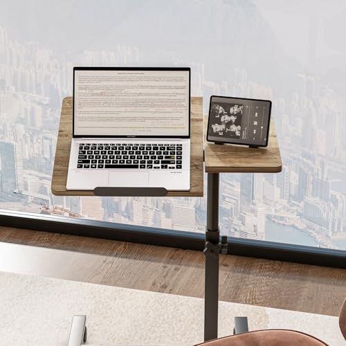 Overbed Table with Wheels Adjustable Height Side Table Rolling Hospital Beside Desk Laptop Stand for Couch Tray Table Over Bed Sofa Table Computer Workstations-Coffee