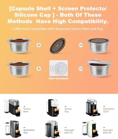 i Cafilas Stainless Steel Refillable for Nespresso Vertuo Espresso Capsules with Accessories Kits,Reusable Pods Compatible with Vertuoline Vertuoplus machine,7.7oz Coffee Pods*1+cover*1