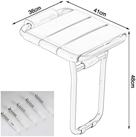 White Shower Seat with Leg, Wall Mount Folding Bathroom Stool Fold Up Changing Shoes Stool Bath Chair for Adults Elderly Disabled, Aluminum Alloy Frame