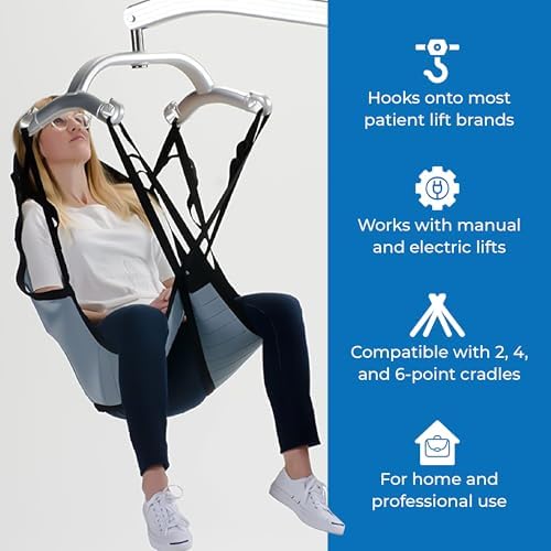 Patient Aid Padded U-Sling with Head Support - Soft Polyester Fabric - Comfy and Safe Lifting for the Elderly, Bariatric, and Non-Weight-Bearing - Large, 450lb. Maximum Carrying Capacity