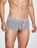 SEAUR Men's Cotton Low Rise Boxer Shorts Plaid Stripe Printed Underwear Pouch Trunks Comfortable Pajamas Shorts