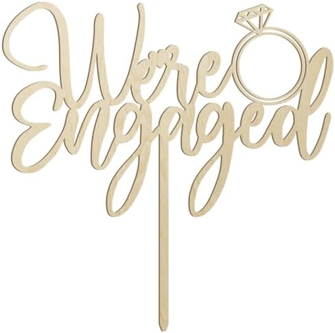We're Engaged Cake Topper for Engagement Party Decorations, Engaged Ring Sign,Bridal Shower - Wedding Engagement Theme Party Decorations Wood