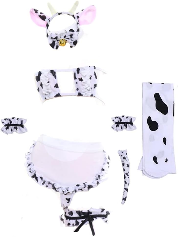 JasmyGirls Cow Cosplay Lingerie Women Sexy Maid Outfit Kawaii Anime Bikini Costume Naughty Role Playing Japanese Cute Bra Panty Set