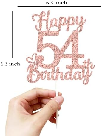 54 Birthday Cake Toppers-Rose Gold Glitter, Happy 54th Cake Topper for Men,54 Cake decorations For Women, 54 birthday decorations Fifty four