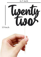 22nd Birthday Cake Topper, Black, 7.3 Inches, 1 Count, Elegant Celebratory, Non-Edible, Cardstock, Birthday Occasion
