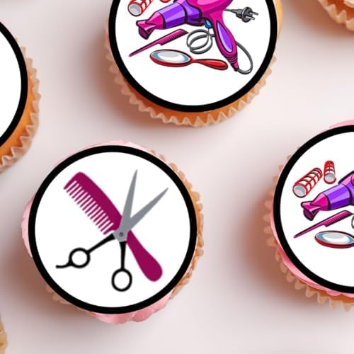 Hairdresser Edible Cupcake Toppers, Hair Salon Decor Cake Decoration, Spa Party Cupcake Decor, Hair Stylist Birthday Cake Decorations, Edible Drink Toppers 24 x 4cm / 1.5 inch