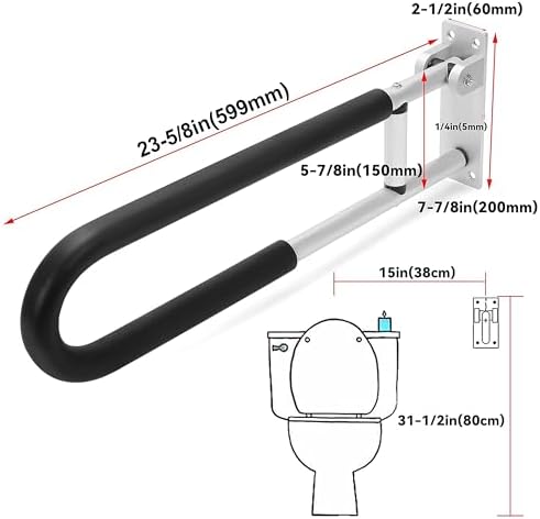 HECASA Toilet Grab Bar 23.6 Inch Flip Up Handicap Grab Bars Rails Folding Support for Elderly Disabled Pregnant Woman Bathroom Shower Safety Toilet Safety Rail