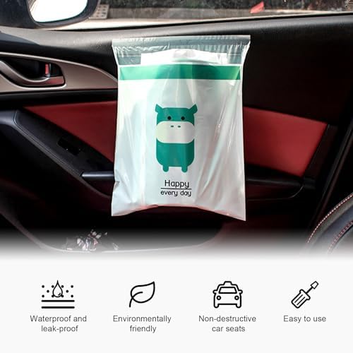 Augeny 30PCS Easy Stick-On Disposable Car Trash Bags, Self -Adhesive Waterproof Car Garbage Bags, Portable Leak Proof Vomit Bags Suitable for Car, Bedroom, Office, Kitchen (Yellow & Cyan)