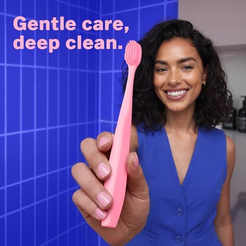 Max Extra Soft Toothbrush for Adults with Sensitive Gums, Soft Bristle Toothbrushes, Wide Head for Back Teeth, Ergonomic Non-Slip Grip, BPA Free, Individually Wrapped, 4 Pack, Blush Pink