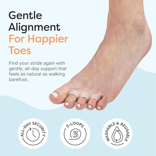 ZenToes Hammer Toe Corrector for Women & Men | Triple Loop Gel Toe Spacers & Separators | Realign Bent, Crooked, Curled, Claw, Hammertoes | Firm Support for Straightening | 4 Pack, Clear