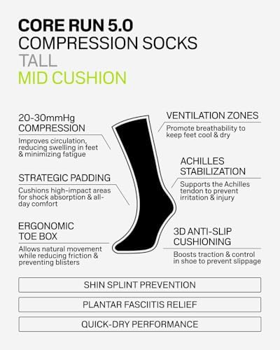CEP Core Run 5.0 Tall Compression Socks for Men – 20-30mmHg Compression, Achilles & Shin Support, Breathable Quick-Dry Fabric for Improved Performance & Fast Recovery