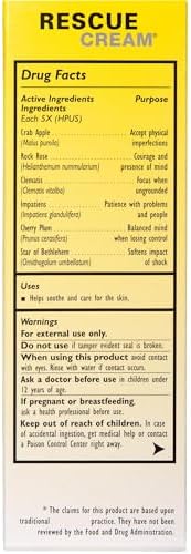 Bach RESCUE Cream, Hydrating Skincare for Hands, Body and Face, Shea Butter, Homeopathic Stress Relief Flower Essences, Fragrance-Free, Paraben-Free, Holiday Stocking Stuffer, 30g