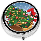 (Merry Xmas) Round Pill Box,3 Compartment Pill Box Mini Decorative Pocket Purse Portable Travel Medicine Tablet Vitamin Holder Organizer Pill Case