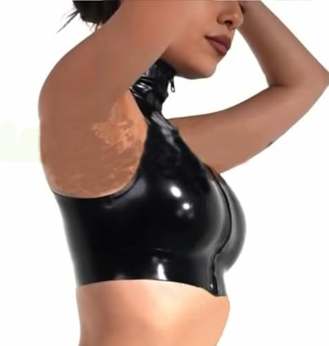 Women's Latex Camisole with Front Zipper,Handmade Natural Rubber Latex Turtleneck T-Shirt,for Novelty Club Wear