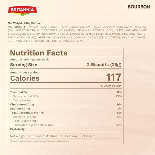 Britannia Bourbon Cappuccino Flavoured Crème Biscuits, Chocolate Sandwich Cookies with Coffee Cream Filling, 400g (14.11 oz)