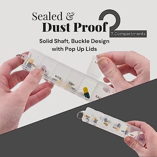 2Pcs Weekly Pill Box Organiser 7-Day Travel Dosset Box Portable Tablet Organizer Medicine Storage Box Pill Dispenser | Medium Medication Organizer - 2 Times a Day for Pills/Fish Oil/Vitamins (Clear)