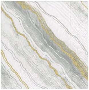 Caspari Marble Paper Cocktail Napkins in Grey, 20 Per Package