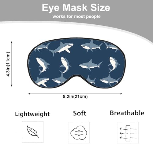 Shark Sleep Eye Mask Eye Cover Wild Fish Set Ocean Dark Blue Silk Eye Mask for Sleeping with Adjustable Strap for Travel Nap Shift Work Office