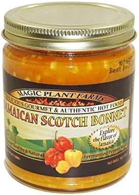 Jamaican Yellow Scotch Bonnet Fermented Pepper Mash by Magic Plant - 9 Oz Jar, Exotic Chili Sauce with Fiery and Fruity Caribbean Flavors, All Natural