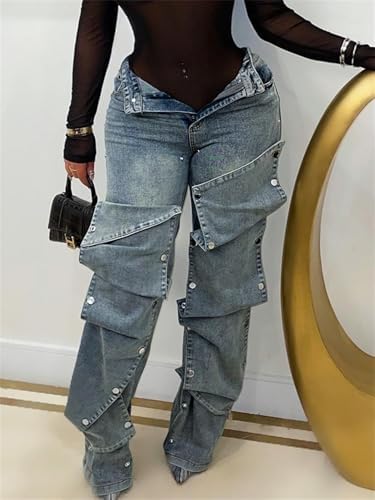 Baggy Jeans for Woman High Waist Patchwork Straight Leg Denim Pants Trendy Y2K Jeans for Club