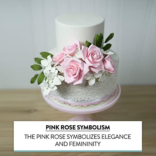 Global Sugar Art 14-Piece Wedding Cake Decorations – Premium, Realistic Pink Sugar Flower Cake Topper Set (5 Roses, 9 Leaves), Handcrafted Peace Rose Wedding Cake Topper, by Chef Alan Tetreault