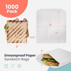 Fit Meal Prep 1000 Pack Paper Sandwich Bags 7 x 6”, Greaseproof Snack Bags, Food Grade Pastry Bag, Recyclable Small Paper Bags, Cookie Sleeves, Food Packaging for Bakery, Donuts