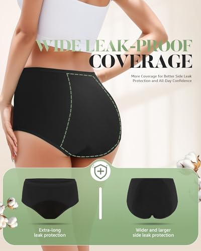 TANSTC Period Underwear for Women Heavy Flow Leakproof Panties Soft Fit Teens High Waisted Menstrual Panties-3 Pack