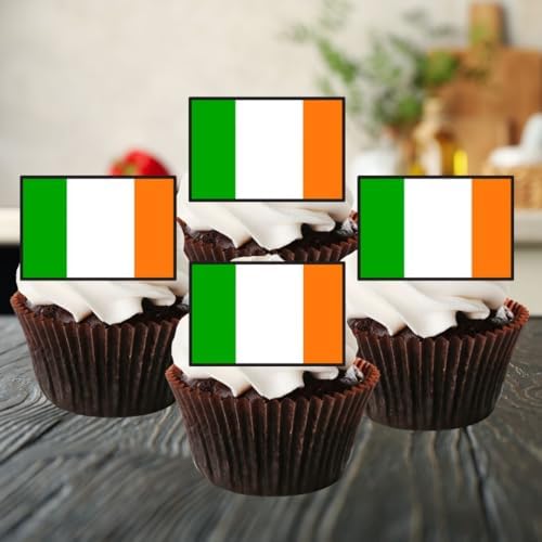 Ireland Edible Cupcake Toppers, Irish Flags of the World Edible Cake Decorations, World Cup Country Flags Cake Topper Decorations, Olympics Party Cookie Decor, 50 x 3cm / 1.18 inch Wafer Card UNCUT