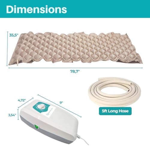 Alternating Air Pressure Ulcer Relief Mattress Pad for Bed Sore Prevention, Air Mattress for Hospital Bed with 130 Leak-Proof Cells, Silent Pump, Easy Clean Surface,