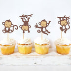 24Pcs Glitter Brown Monkey Cupcake Toppers Cute Monkeys Cupcake Picks for Baby Shower Boys Girls Monkey Birthday Party Cake Cupcake Decorations Supplies