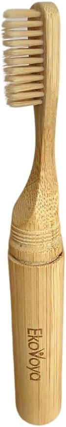 Bamboo Screwable Toothbrush with Case, 2-Piece Design, Soft BPA-Free Bristles, Natural Compact Travel Toothbrush for Camping & Daily Use
