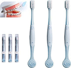 V-Shaped Orthodontic Toothbrush Dental Brush for Braces, for Kids/Teens/Adult, for Sensitive Teeth, for Delicate Gums, Soft Bristles, Toothbrush for Braces, with Tongue Cleaner, Blue, 3pcs